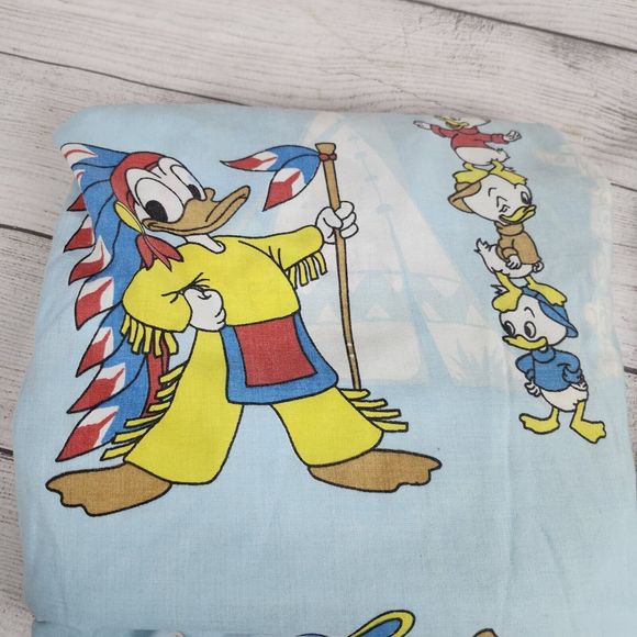 Vtg 80s Disney Frontierland Twin Sheet Set Mickey Mouse Donald Minnie Pluto - Picture 6 of 12